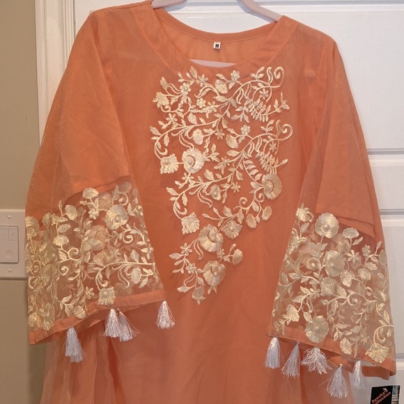 Pakistani Kurta-Peach embroidered - Picture 3 of 5